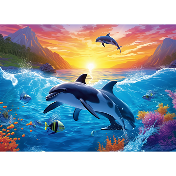 puzzles 300 pieces for adults Underwater World Dolphins, fish, coral reefs wooden Challenging Puzzle Perfect for Game Toys Nights 14.9'' x 10.2''