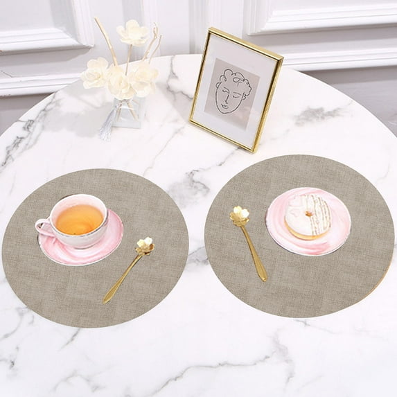 pvdgvd 1pc Fabric Leather Round Table Mats, Double Sided Anti-slip Heat Insulation, Water Oil Resistant Easy to Clean, for Hotel Household Western Food 33x33×0.2cm