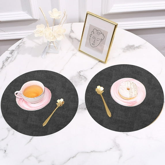 pvdgvd 1pc Fabric Leather Round Table Mats, Double Sided Anti-slip Heat Insulation, Water Oil Resistant Easy to Clean, for Hotel Household Western Food 33x33×0.2cm