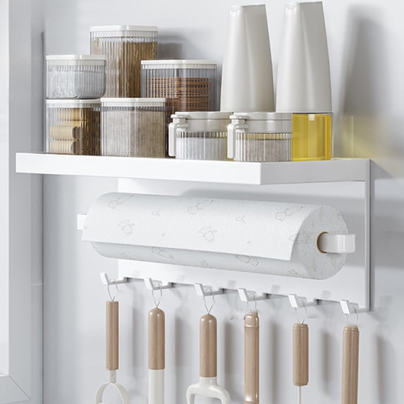 pvdgvd 1pc Kitchen Multifunctional Magnetic Storage Rack, Iron & Magnet - Refrigerator Side Mount, Hooks - for Paper Towel, Seasoning Jars, Space Saving