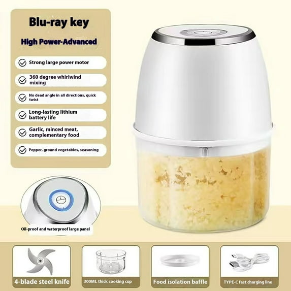 pvdgvd Garlic Masher, Electric Garlic Puree Stirrer with 1200mAh Battery, 6-blade Whirlwind Design & Safe Induction, Fast Crushing & Easy to Clean, Kitchen Meat Grinder Tool