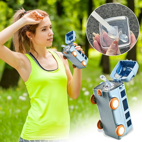 pvdgvd Portable 500ml Children's Straw Water Cup, Cute Plastic Bus Car Cup with Bounce Cap, One-click Flip & Double Leak-proof, Collapsible Design & Fashionable Straps, Ideal for Outdoor Use