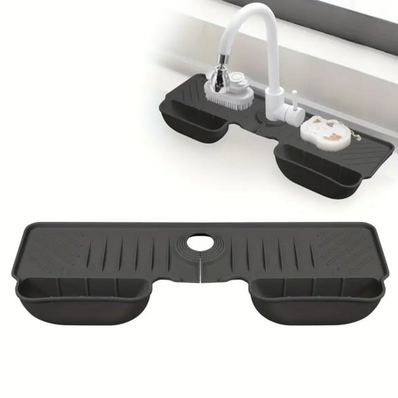 pvdgvd Sink Splashed Guard, Silicone Mat with Storage for Sponge Soap, Fast Drainage & Countertop Protection, Kitchen Accessory