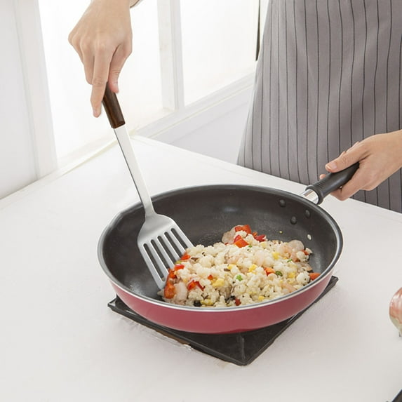 pvdgvd Stainless Steel Kitchen Utensils Set, Ancient Wood Handle with Congee Spoon Colander Frying Shovel, Heat Resistant & Easy to Clean, Stylish