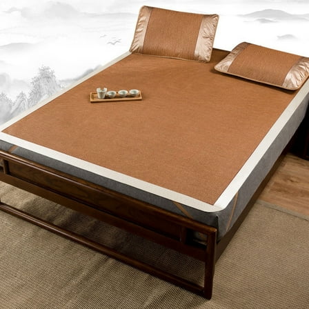 pvdgvd Summer Sleeping Mat - Foldable Rattan Cool Mat, 1.5X2.0m, Non-Slip, Breathable, Durable - for Home, School Dormitories, with 2 Pillowcases - 1 Set