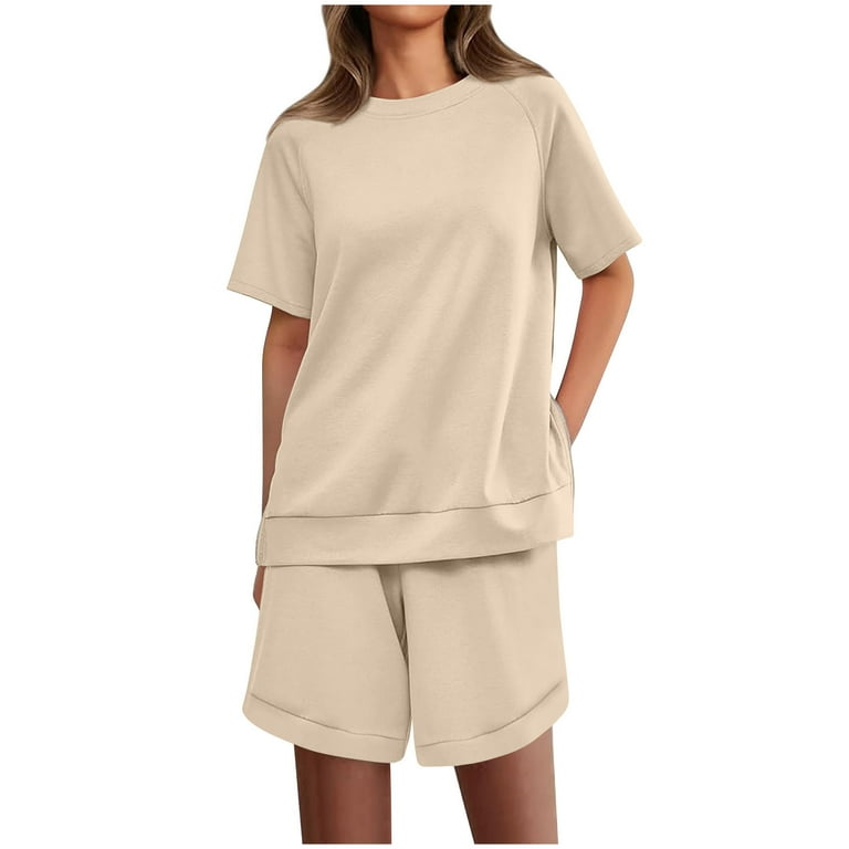 pwebopa Women 2 Piece Sweatsuits Oversized Side Zipper Short Sleeve Pullover Tops and Shorts Tracksuit Set Pockets Jogger Sets Sales Hot Walmart