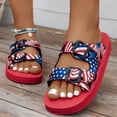 thumbnail image 1 of pwidon 4th of July Women's Double Buckle Platform Slide Sandals American Flag Adjustable Strap Open Toe Slip On Patriotic Beach Walking Slides Red 9.5, 1 of 5