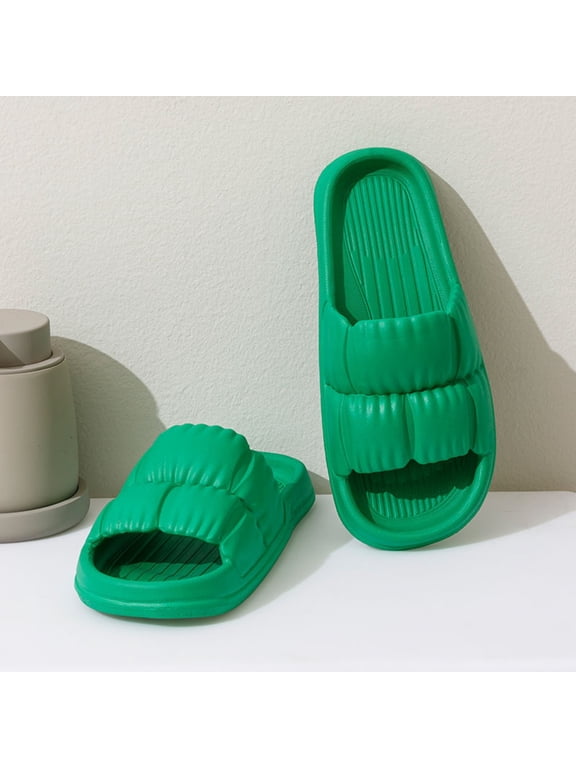 Bathroom Slippers for Men Puffy Ruched Cloud Slides Comfort Thick Platform EVA Non Slip Open Toe Indoor Green 38