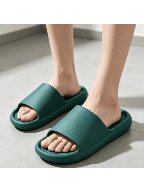 Cloud Slides for Men Grid Padded Thick Sole EVA Non Slip Open Toe Indoor Bathroom Shower Slippers Dark Green 44