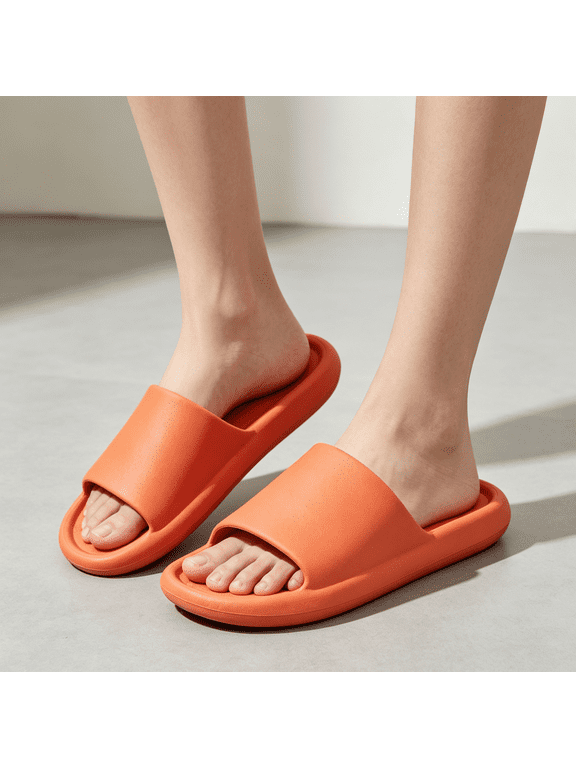 Cloud Slides for Men Grid Padded Thick Sole EVA Non Slip Open Toe Indoor Bathroom Shower Slippers Saffron 40