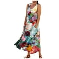 pwidon Cotton Linen Summer Dresses for Women 2024 Flowy Dress U Neck