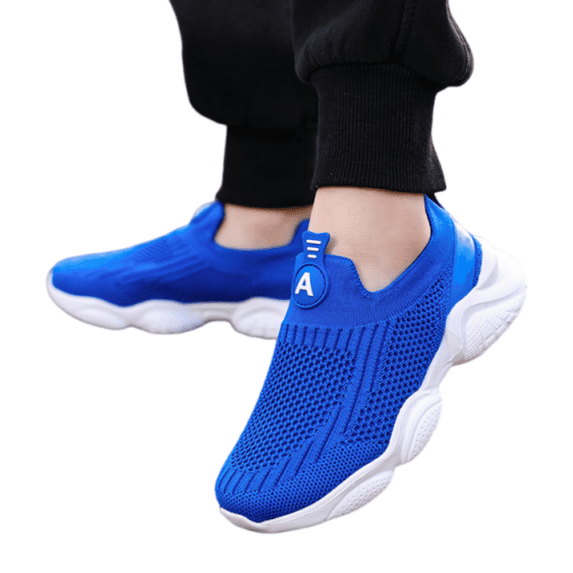 pwidon Kids Slip On Sneakers Breathable Mesh Knit Lightweight Cushioned Non Slip Walking Shoes Sock Style Casual Athletic Trainers Blue 36