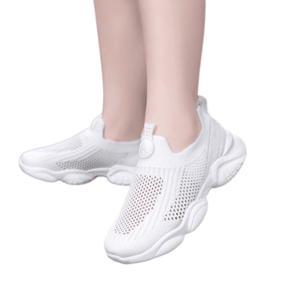 pwidon Kids Slip On Sneakers Breathable Mesh Knit Lightweight Cushioned Non Slip Walking Shoes Sock Style Casual Athletic Trainers White 40