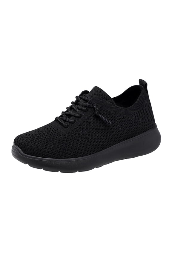 Men's Breathable Fly Knit Walking Sneakers Quick Lace Lightweight Cushioned Non Slip Orthopedic Casual Shoes Black 43