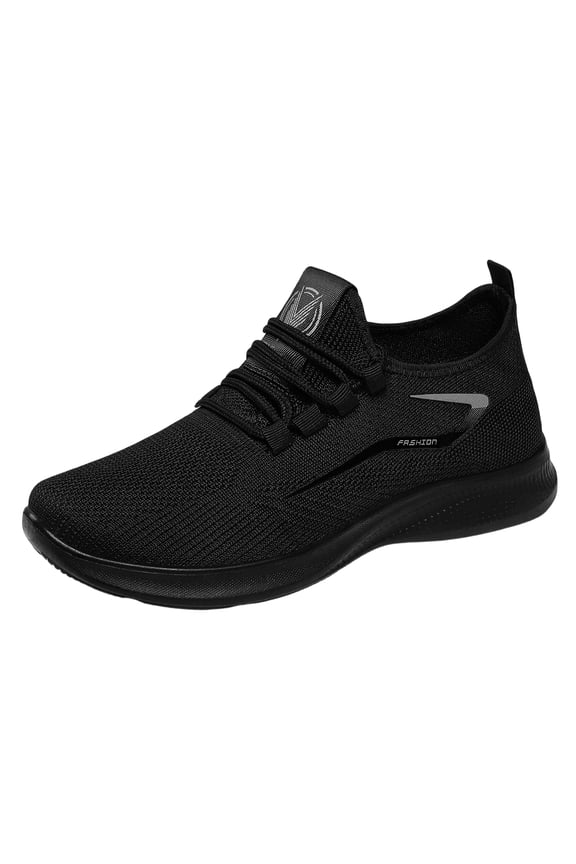 Men's Breathable Sneakers Fly Knit Lace Up Slip On Lightweight Cushioned Non Slip Athletic Walking Running Shoes Black 48