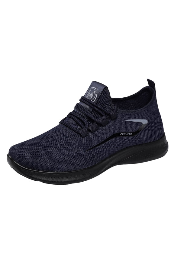 Men's Breathable Sneakers Fly Knit Lace Up Slip On Lightweight Cushioned Non Slip Athletic Walking Running Shoes Blue 45
