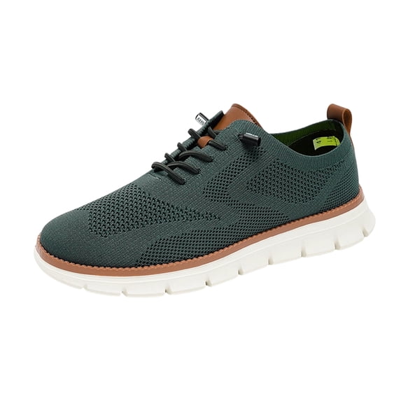 pwidon Men's Casual Shoes Knit Quick No Tie Lace Lightweight Cushioned Non Slip Breathable Walking Sneakers Green 48