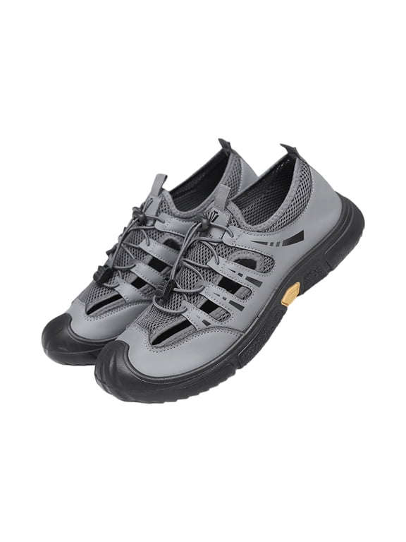 Men's Closed Toe Hiking Sandals Quick Toggle Lace Breathable Mesh Non Slip Rugged Outdoor Water Walking Shoes Gray 44