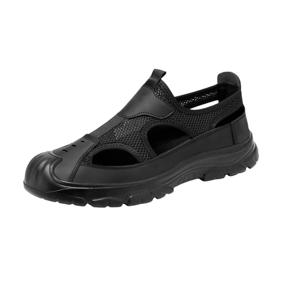 pwidon Men's Closed Toe Mesh Hiking Sandals Slip On Non Slip Thick Rubber Sole Outdoor Summer Walking Shoes Black 44