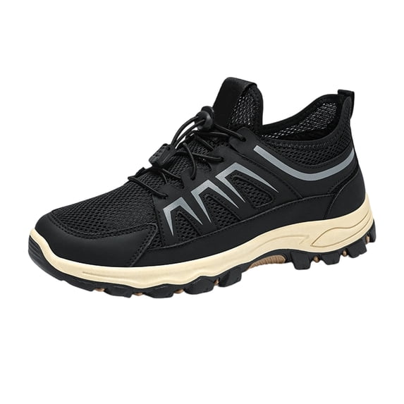 pwidon Men's Hiking Shoes Breathable Mesh Quick Toggle Lace Non Slip Rugged Sole Outdoor Trail Walking Sneakers Black 41