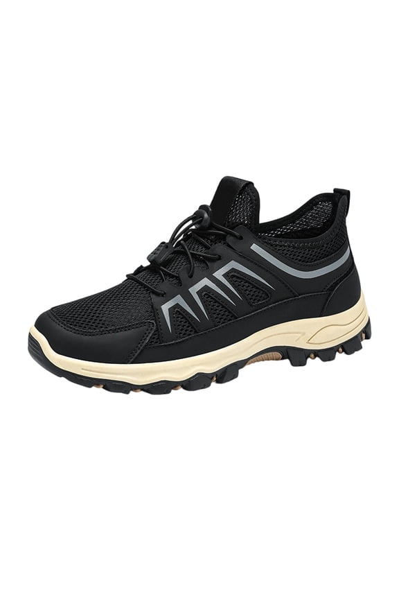 Men's Hiking Shoes Breathable Mesh Quick Toggle Lace Non Slip Rugged Sole Outdoor Trail Walking Sneakers Black 43