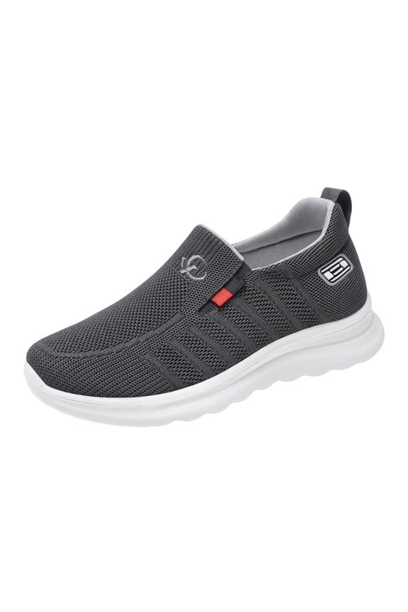 Men's Slip On Fly Knit Walking Shoes Lightweight Cushioned Orthopedic Non Slip Loafers for Elderly Father Daily Wear Gray 43