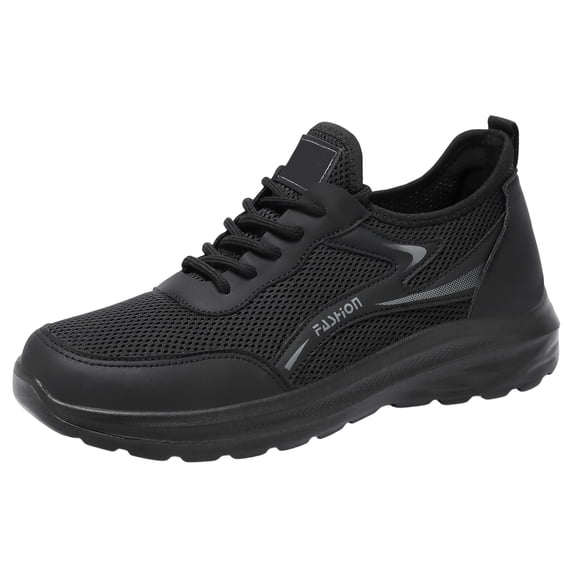 pwidon Men's Walking Sneakers Breathable Mesh Lightweight Non Slip Lace Up Casual Athletic Running Shoes Black 39