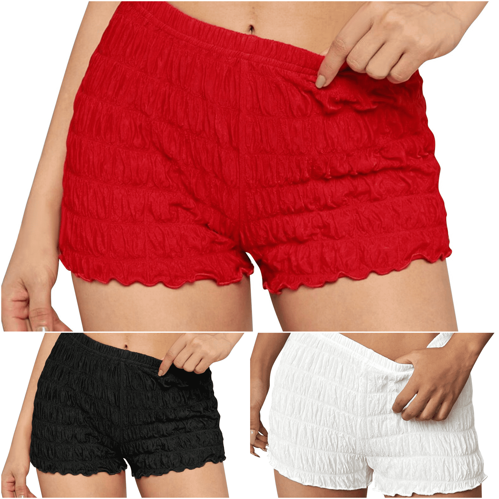 Hot Text Design pwidon Pajama Shorts Women TextuRuched Elastic Waist Scalloped Hem ...