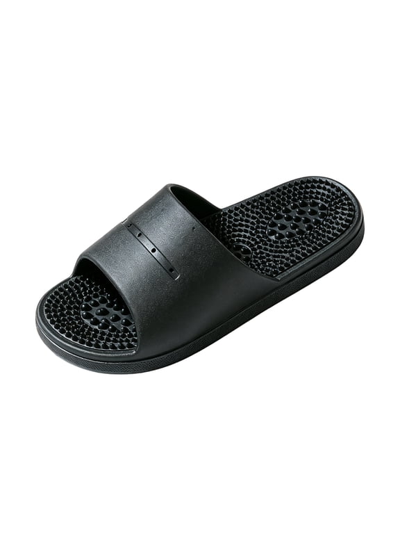 Shower Slide Slippers for Women Acupressure Massage Drainage Thick EVA Non Slip Quick Dry Open Toe Bathroom Slides Black 40