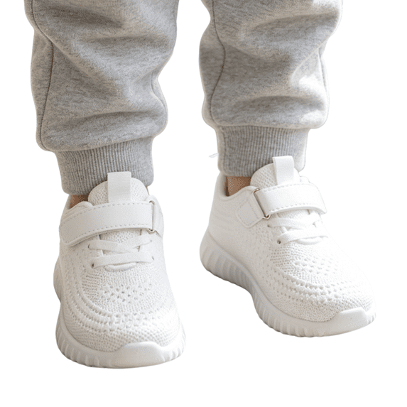 pwidon Toddler Velcro Strap Sneakers Breathable Knit Mesh Non Slip Flexible Kids Walking School Shoes White 28