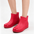 thumbnail image 1 of pwidon Waterproof Rain Boots Women Slip On Short Ankle Slip Resistant Flat Sole Embossed Detail Rubber Casual Wet Weather Women Rain Footwear Red 38, 1 of 6