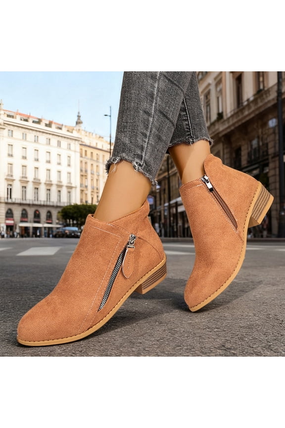 Women Ankle Booties, Block Low Heel Pointed Toe Soft Textured Fabric Slip On Short Chelsea Boots, Non Slip Casual Daily Outdoor Walking Fashion Mid Ankle Boots for Commute Streetwear Ginger 40
