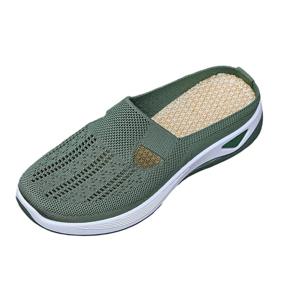 pwidon Women Backless Slip On Mules, Breathable Knit Walking Clogs, Arch Support Lightweight Non‑Slip Casual House Shoes for Seniors Green 36