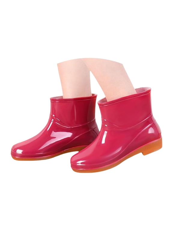 Women Waterproof Rain Boots Mid Ankle Slip On Low Heel Slip Resistant Rubber Wet Weather Casual Outdoor Women Rain Footwear Red 40