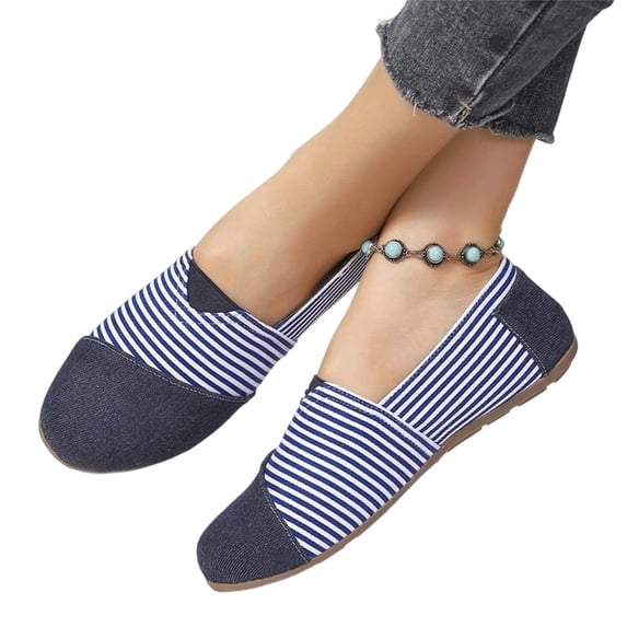 pwidon Women's Canvas Loafers Slip On Lightweight Flat Comfort Casual Walking Daily Wear Flats Blue 5.5