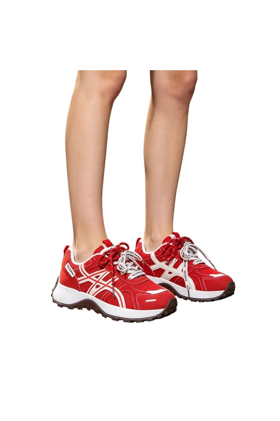 Women's Chunky Sneakers Athletic Shoes Platform Breathable Mesh Walking Running Casual Fashion Trainers Red 5.5