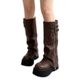thumbnail image 1 of pwidon Women 's Knee High Boots Tall Platform Round Toe Boots, Slouchy Faux Leather, Side Zip, Chunky Thick Sole Fashion Boots 36, 1 of 4