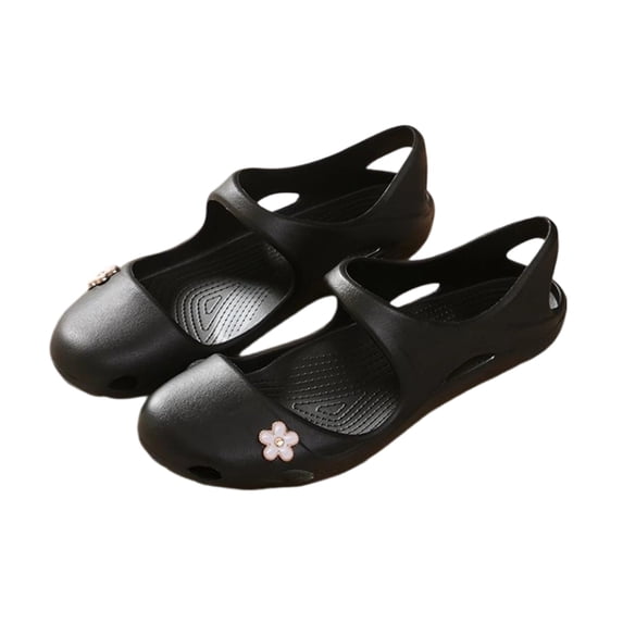 pwidon Women's Mary Jane Clogs Closed Toe Slip On EVA Waterproof Floral Decor Beach Pool Walking Sandals Black 5