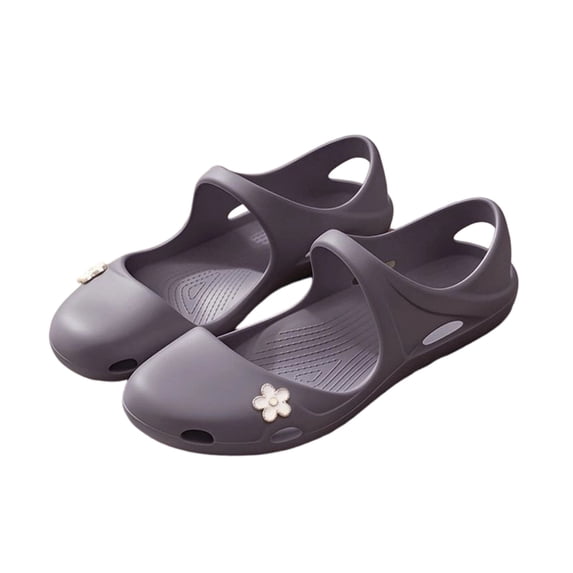 pwidon Women's Mary Jane Clogs Closed Toe Slip On EVA Waterproof Floral Decor Beach Pool Walking Sandals Purple 6