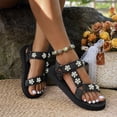 thumbnail image 1 of pwidon Women's Platform Sport Sandals Open Toe Ankle Strap Adjustable Strap Rhinestone Flower Comfort Walking Casual Summer Shoes Black 6.5, 1 of 5