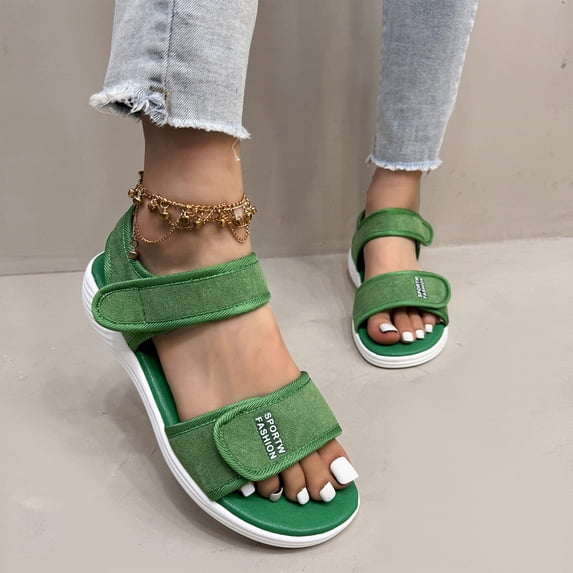 pwidon Women's Platform Walking Sandals Adjustable Hook and Loop Straps Cushioned Casual Sport Outdoor Shoes Green 8
