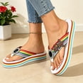thumbnail image 1 of pwidon Women's Platform Wedge Flip Flops Thong Open Toe Rhinestone Star Decor Rainbow Strap Beach Walking Casual Sandals White 6, 1 of 4