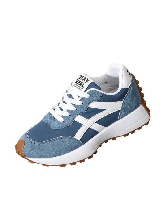 Women's Retro Running Sneakers, Lace‑Up Platform Casual Walking Shoes, Non‑Slip Comfortable Fashion Athletic Trainers for Daily Wear Blue 39