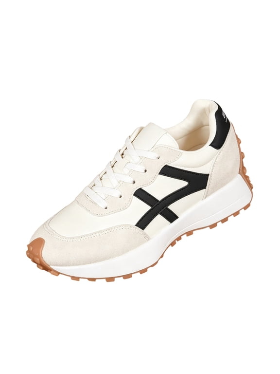 Women's Retro Running Sneakers, Lace‑Up Platform Casual Walking Shoes, Non‑Slip Comfortable Fashion Athletic Trainers for Daily Wear White 36