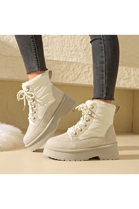 Women's Snow Ankle Boots, Waterproof Fleece Lined Cold Weather Insulated Winter Booties, Round Toe Warm Non-Slip Outdoor Short Hiking Boots for Ski Daily Commute Beige 37