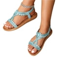 thumbnail image 1 of pwidon Women's Wedge Sandals Elastic Ankle Strap Open Toe Boho Slip On Orthopedic Arch Support Rhinestone Gemstone Casual Beach Walking Sandals Light Blue 8.5, 1 of 5