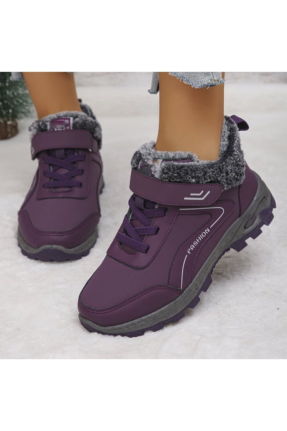 Women's Winter Hiking Ankle Boots, Waterproof Non-Slip Fleece Lined Lace Up Velcro Strap Snow Walking Sneakers, Round Toe Outdoor Warm Short Boots for Ski Daily Commute Wine 43