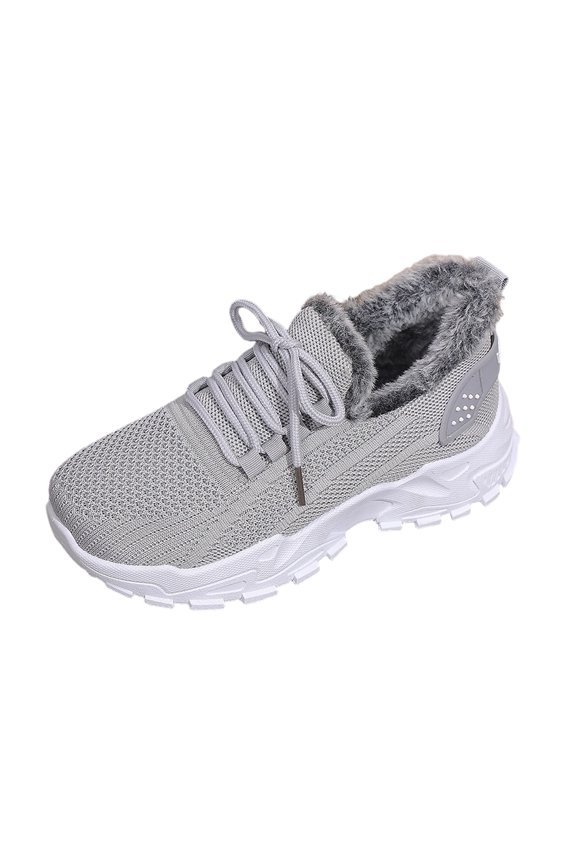 Women's Winter Walking Sneakers Chunky Platform Lace Up Warm Fleece Lined Thermal Knit Hiking Casual Snow Trainers Gray 7.5