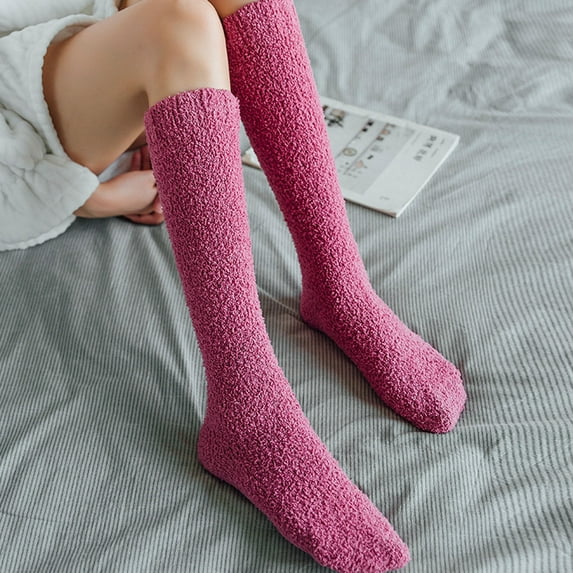 pxiakgy fall clothes for women 2022 women fuzzy socks winter coral socks middle cute home solid calf socks hot pink + one size