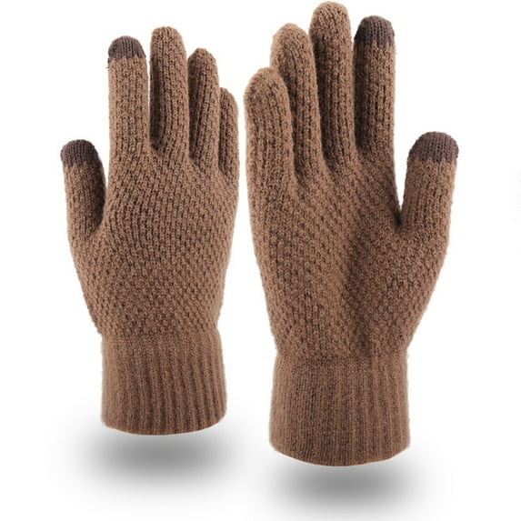 pxiakgy gloves for women knitted winter fall warm thickened gloves and men's woolen gloves coffee + one size
